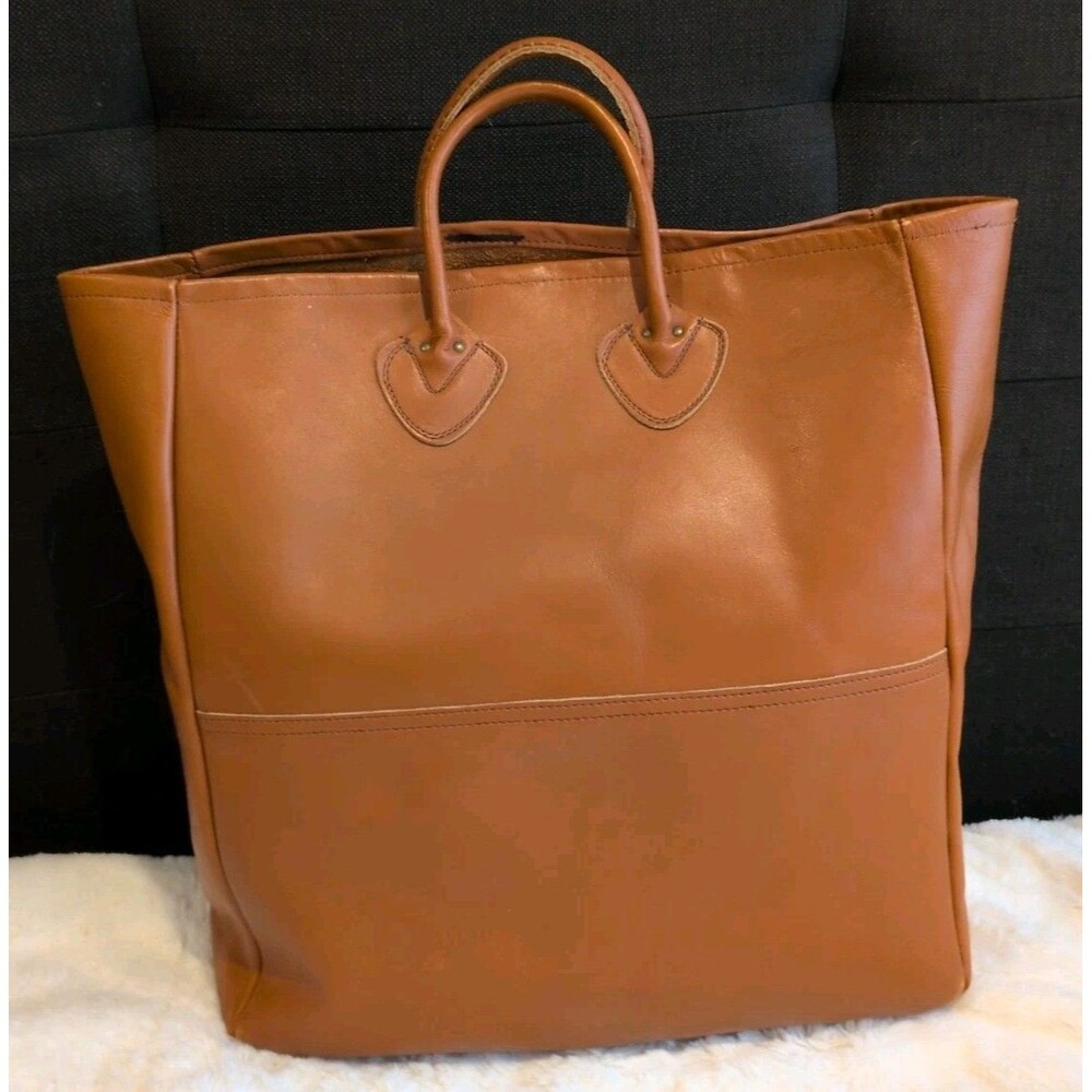 Vintage LL Bean 1970s Leather Boat and Tote Bag Sawtooth Label Large Size Brown